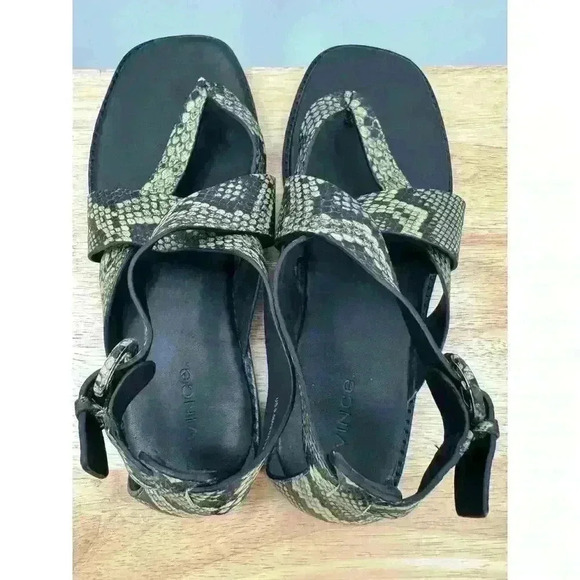 Vince Morris Strappy Leather Snake Skin Pattern Flat Sandals Militaire Color 9.5 - Picture 8 of 9